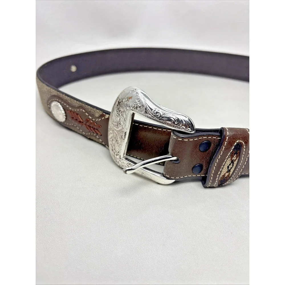 Nocona Lot Of 2 Brown Belt N2475444 Silver N2475702 Leather Western Men's 38